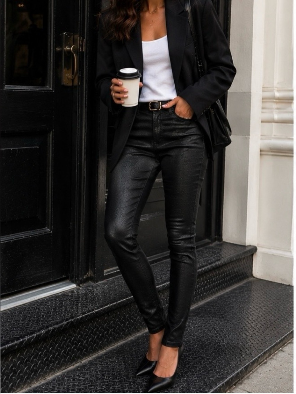 Ann Taylor Black Coated Skinny Pants - Picture 2 of 6